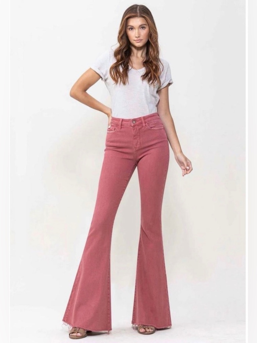 Vervet Conquer High Rise Super Flare Jeans Rose Pink Size 28 EUC